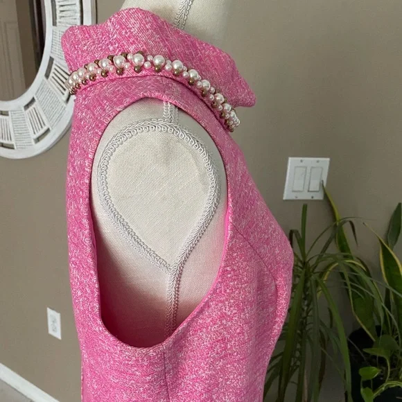 NWOT Lilly Pulitzer 10 Dress Portia Pink Shimmer Pearl Collar Sleeveless Tweed - Picture 7 of 13